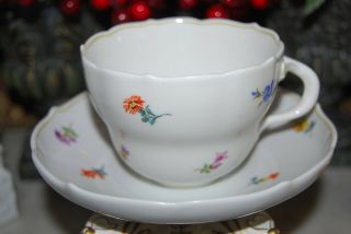 Wonderful Meissen Hp Dresden Flowers Branch Handle Large Coffee Cup & Saucer