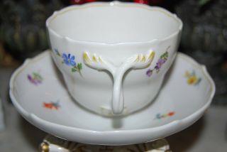 WONDERFUL MEISSEN HP DRESDEN FLOWERS BRANCH HANDLE LARGE COFFEE CUP & SAUCER 2
