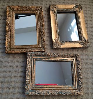 Set Of 3 Small Mirrors Antiqued Matte Gold Colored Finish Wall Or Table