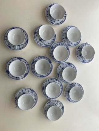 Royal Copenhagen Half Lace Blue Fluted Tea Cup & Saucer 525