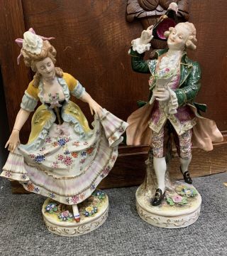 Large Antique German Porcelain Fugures Of A Man And Woman