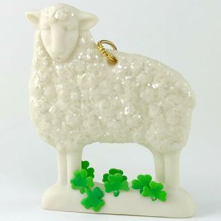 Department 56 Sheep Ornament Bisque Porcelain St Patricks Day Shamrocks Clover