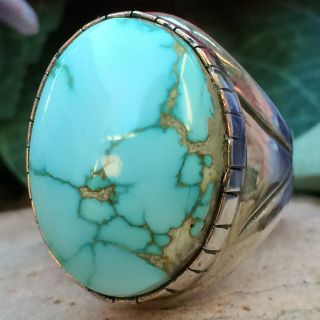 Gorgeous Large Old Pawn Vintage Navajo Sterling Carico Lake Turquoise Ring Sz 11