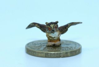 Rare Tiny 1/2 Inch Antique Cold Painted Vienna Bronze Owl With Outspread Wings