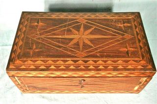 Antique 19th Century Marquetry Compass Star Inlaid Document Box