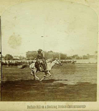 1889 Buffalo Bills Wild West Stereoview Photo Bill Cody Performing On Horseback