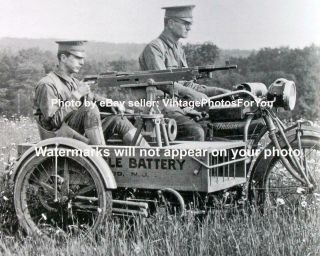 Old Antique Vintage World War 1 Indian Motorcycle Machine Gun Sidecar Photo