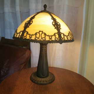 Antique Arts & Crafts Art Nouveau Slag Glass Lamp Bradley Hubbard Era