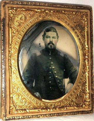 6th Plate Size Ruby Ambrotype Of A Civil War Officer Soldier