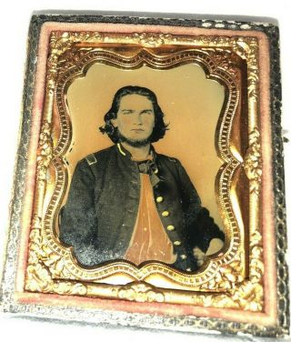 Rare Red Shirt Civil War Soldier Ambrotype Image Gorgeous Soldier Officer,  Co.  B