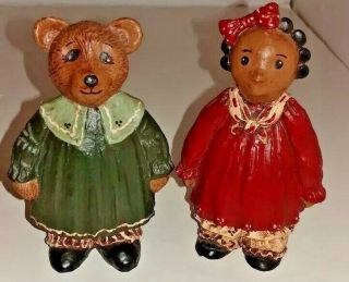 2 Vintage 5 " Bear And Woman Resin Figurines Unmarked Jim Shore