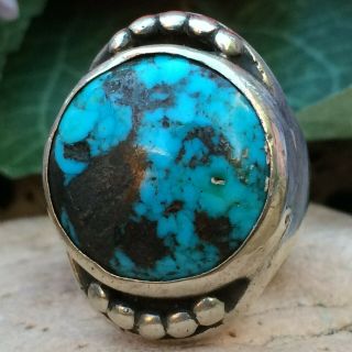 Gorgeous Large Old Pawn Vintage Navajo Sterling Bisbee Turquoise Ring Sz 7.  25