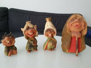 Henning Vintage Norwegian Hand Carved Wooden Trolls