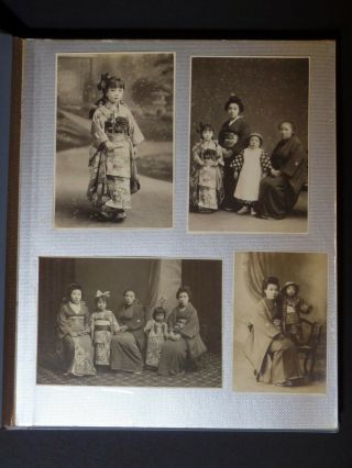 Vintage Japanese Photo Album — 59 Photos — Some Cabinet Cards And Group Shots