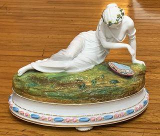 Antique Sevres French Biscuit Porcelain Lady Figurine 19 Century 11” L X 8” W