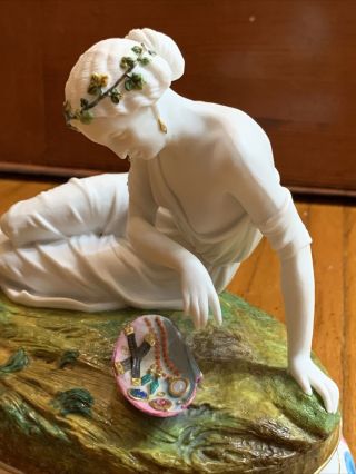 Antique Sevres French Biscuit Porcelain Lady Figurine 19 Century 11” L X 8” W 2