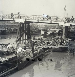 1900s Historic China Trading Boats On River Glass Photo Camera Negatives (2) Bb