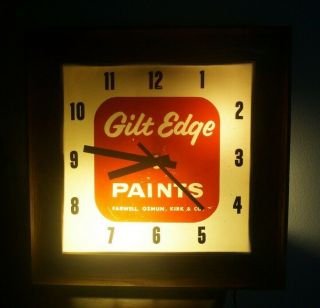 Vintage 1950s Real Wood & Metal Case Gilt Edge Paints Advertising Clock - Sign