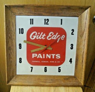 Vintage 1950s REAL WOOD & Metal Case Gilt Edge Paints Advertising Clock - Sign 2