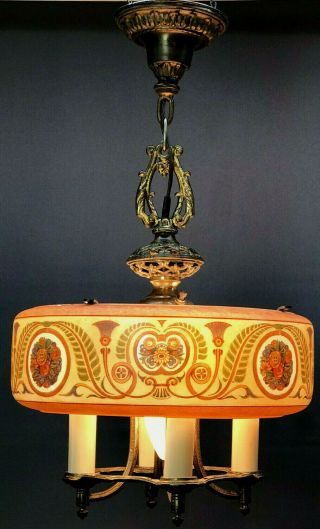 C1920s Art Deco Egyptian Revival Ceiling Lamp Lightolier Hanging Antique Nouveau