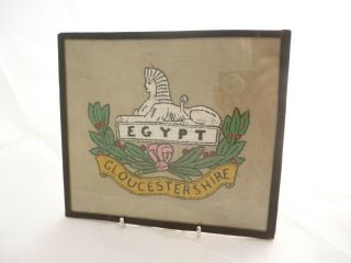Hand Embroidered Picture Gloucester Egypt Regiment Badge Ww1 Or Ww2