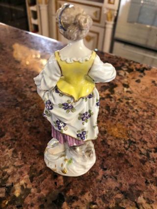 Fine Antique Meissen Porcelain Figurine Young Lady With Vase Of Flowers 3