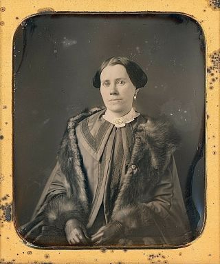 Young Woman Wearing Fur Scarf,  Leather Gloves 1/6 Plate Daguerreotype G305