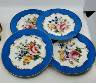 Vintage Sevres Style Plates Hand Painted Florals Neuville Signed Set Of (4)