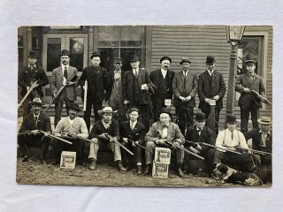 Vintage Rppc 1910 Wilmot Oh Gun Club Men Rifles Peters Loaded Shells Box Ptr