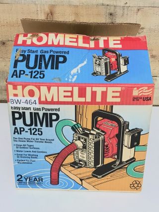 Vintage Homelite Textron Easy Start Gas Powered Pump Ap - 125 Bw - 464