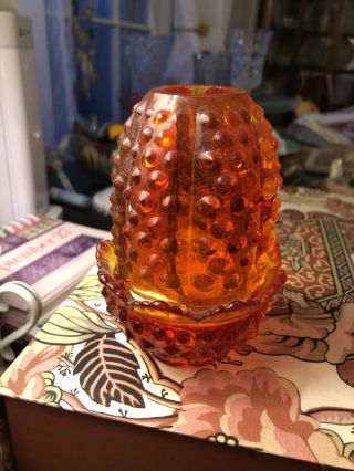 Vintage Beaded Hobnail Pattern Amber Glass Fairy Lamp Light