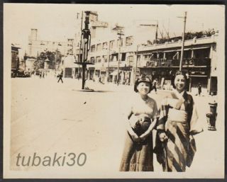 Zw27 Shanghai China Old Photo Japanese Girls In Street 1930s