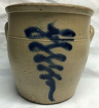 Antique Ovoid Stoneware Crock Blue Decorated Smaller Size
