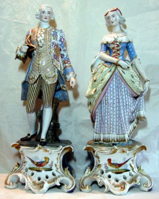 Large 16 " Tall 19th C Antique Pair French Bisque Porcelain Figures Figurine