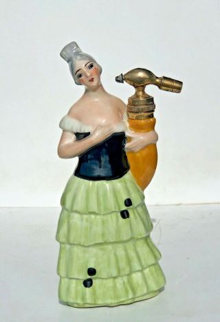 Limoges France Antique Figural Lady Perfume Bottle Rare Porcelain Atomizer