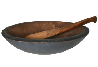Rare Mid - Late 19th C American Antique Primitive Sm Blue Painted/carved Wood Bowl