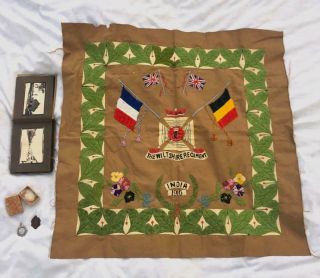 Ww1 Great War Photo Album & Regimental Embroidery Wiltshire Regt In India