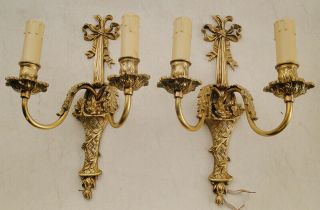 Antique French Louis Xv Style Solid Bronze Sconces 1255