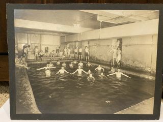 Antique 1900s Male Bath House Mounted Photograph,  Men Bathing,  Gay Interest