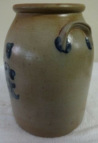 Antique 3 Gal.  Stoneware Jar Cobalt Decorated Floral Design N.  E.  Estate 3