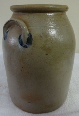 Antique 3 Gal.  Stoneware Jar Cobalt Decorated Floral Design N.  E.  Estate 4