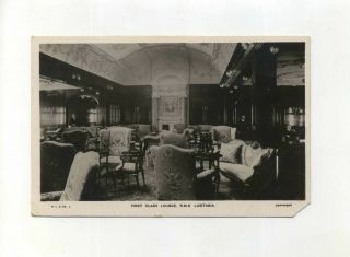 Antique Real Photo Postcard Rms Lusitania 1st Class Lounge Vintage Steamer Ship