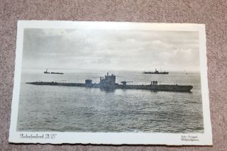 Ww2 German Navy Photo Postcard Of U - Boat (submarine) W/note & Stamp