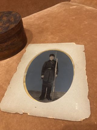 Huge Incredible Antique Full Plate Tintype Of Armed Civil War Soldier