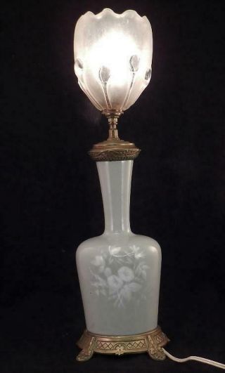 Antique French Lamp Pate - Sur - Pate Porcelain Morning Glory Flower Art Glass Shade
