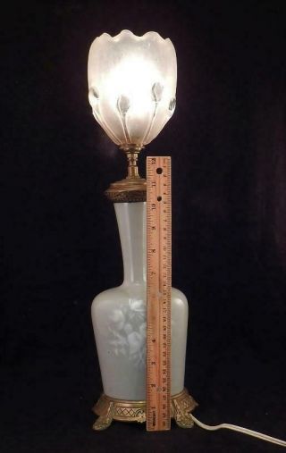 Antique French Lamp Pate - sur - Pate Porcelain Morning Glory Flower Art Glass Shade 2