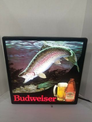 Rare Vintage Budweiser Beer " Trout " Lighted Sign - Fishing Light Box Sign