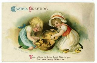 Vintage Postcard Easter Greeting Little Children Chicks Clapsaddle Wolf