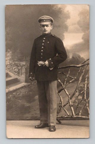 Ww1 Antique German Real Photo Rppc Postcard Soldier In Dress Uniform With Ribbon