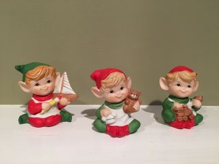 Vintage Homco Christmas Elves Set Of 3 Figurines 3 " H